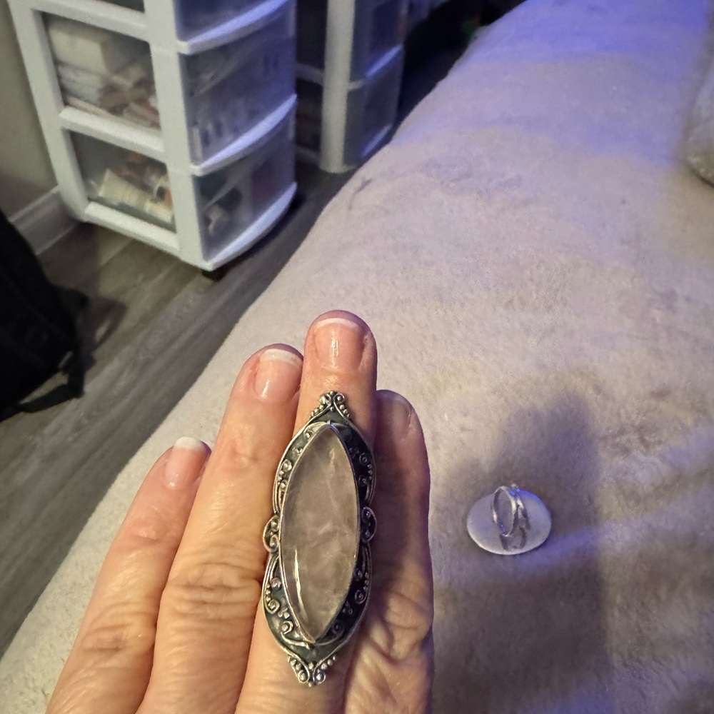 Silver And Rose Quartz Statement Ring Sterling Si… - image 1
